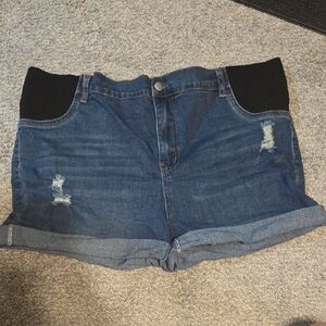 SHEIN Blue Jean Shorts with Black Details